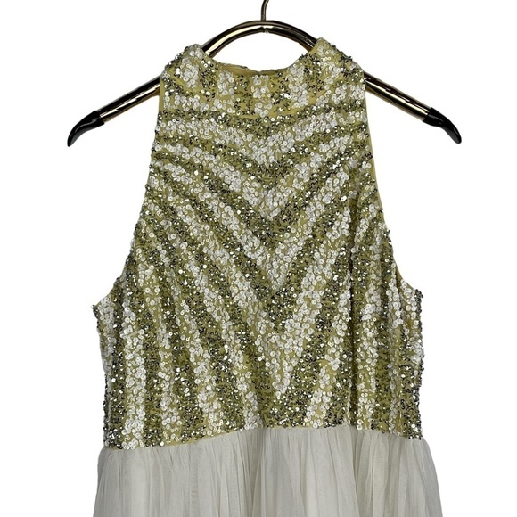 ASOS MAYA DELUXE SEQUIN MOCK NECK SLEEVELESS TULLE SKIRT MIDI BRIDESMAID DRESS - Picture 4 of 13